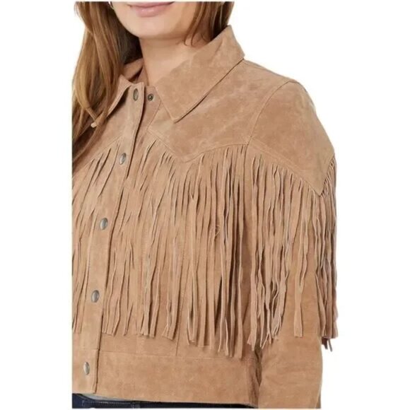 Blank NYC Real Suede Fringe Western Jacket Almond Butter 100% leather NWT - Picture 3 of 10